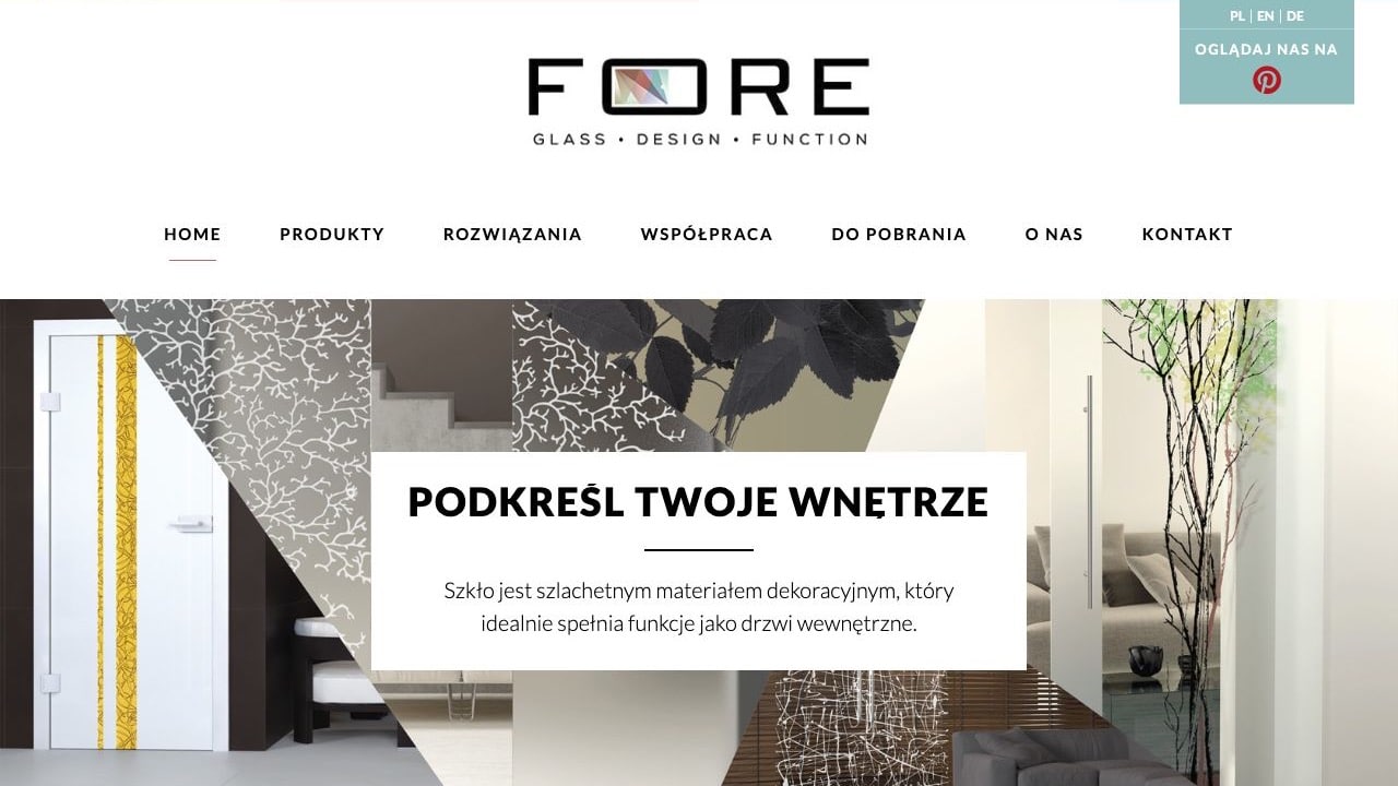 Strona internetowa marki Fore-Glass